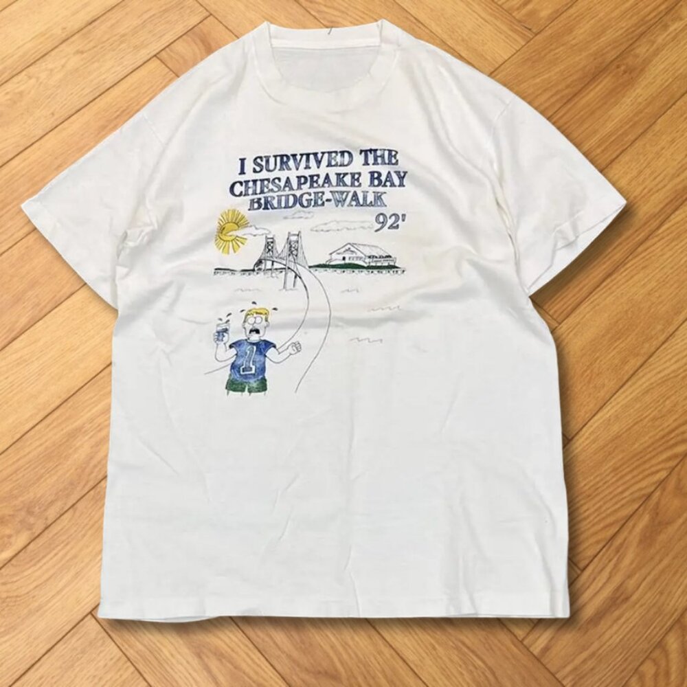 Retro Chesapeake Bay Bridge-Walk Graphic Tee White
